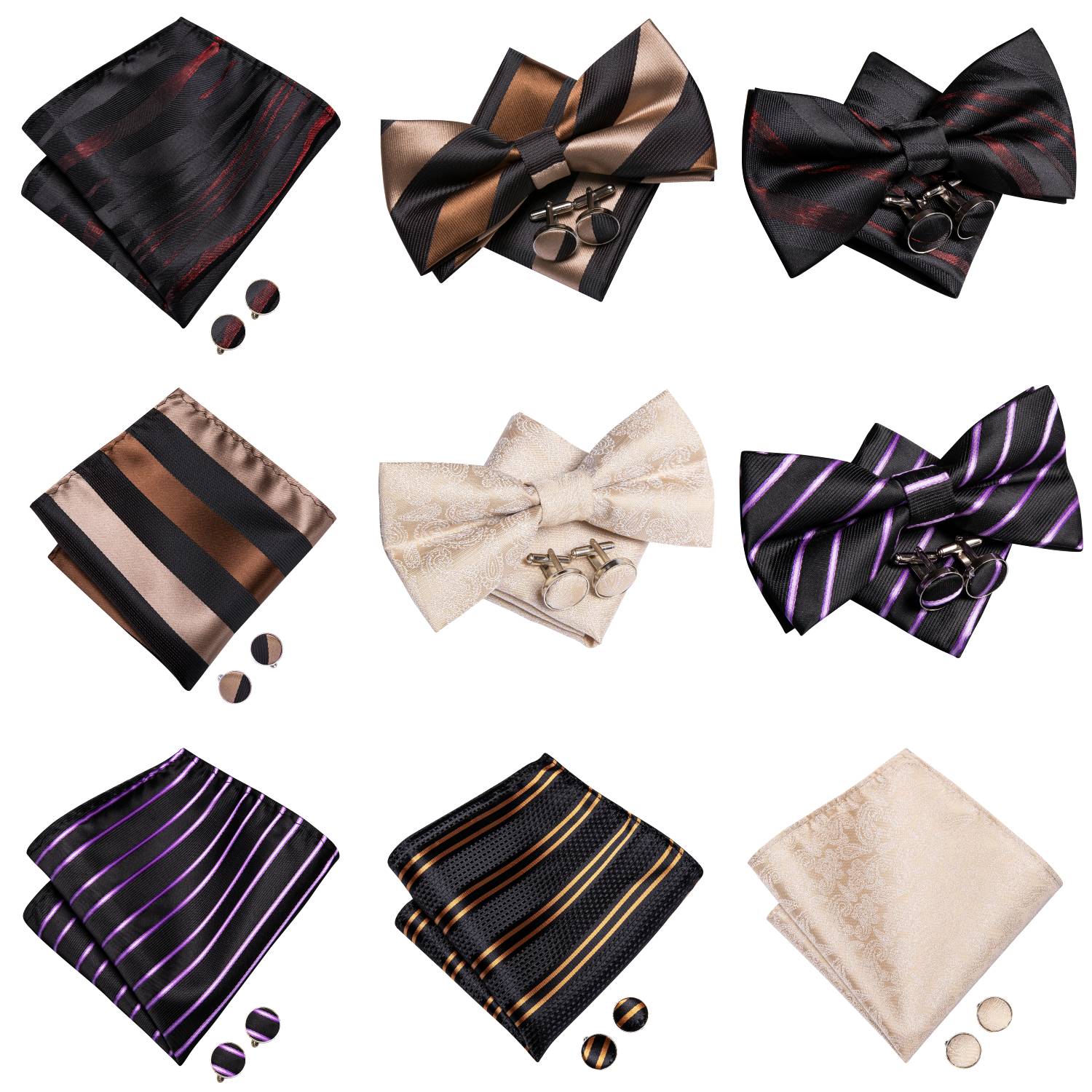 Silk Tie Striped - Męska mucha, poszetka, spinki do mankietów,