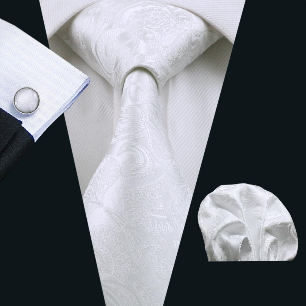 Silk Tie Striped - FA-393 Krawat męski Biały Paisley Jedwabny